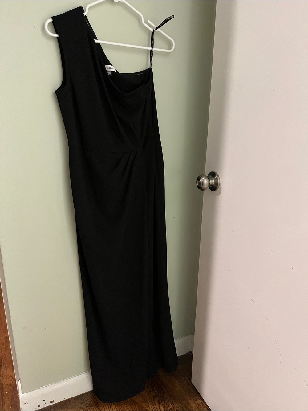 Calvin Klein Black One-Shoulder Draped Dress